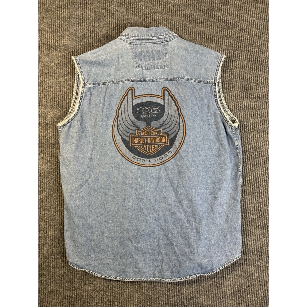 Harley-Davidson‎ 105th Anniversary Denim Vest Sleeveless Button-Down 1903-2008
